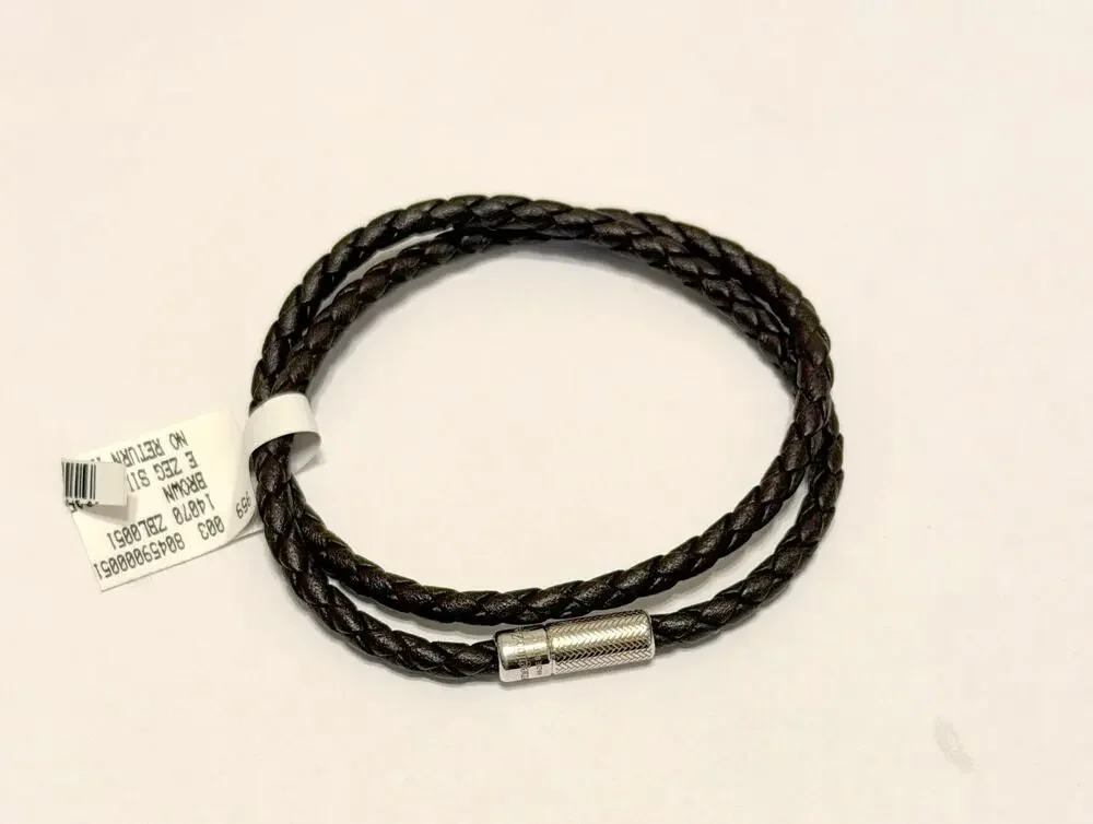 $495 NWT Ermenegildo Zegna Brown Braided Leather Double Wrap Bracelet With Clasp